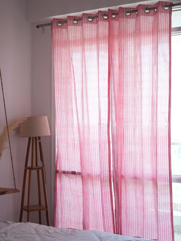 French Style Red Stripped Curtains