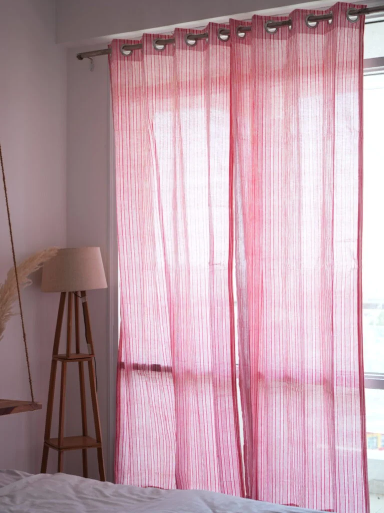 French Style Red Stripped Curtains