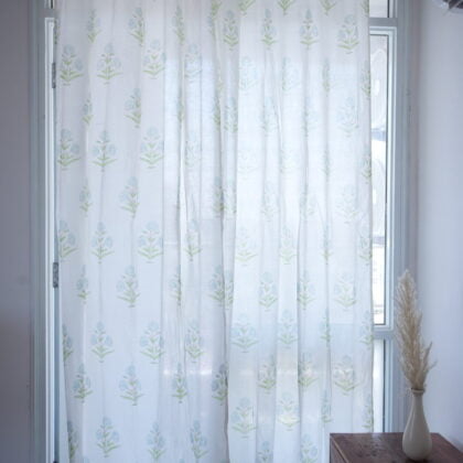 Indian Summer Aqua Poppy Cotton Curtains