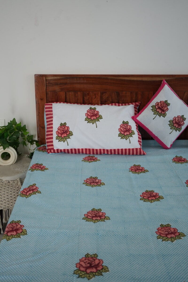Torquoise Textured and Buta Print Bedsheet - Image 3