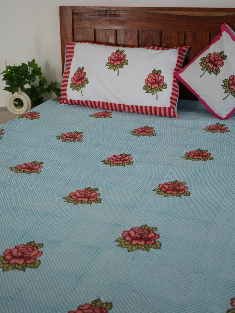 Torquoise Textured and Buta Print Bedsheet