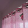Pink Textured Rose Print Semi Sheer Curtains in 100% cotton - Image 2