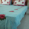 Elegant Handcrafted Cotton Rose Buta Print Torquoise Block Print Bedsheet - Image 4