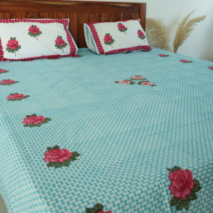 torquoise block print bedsheet