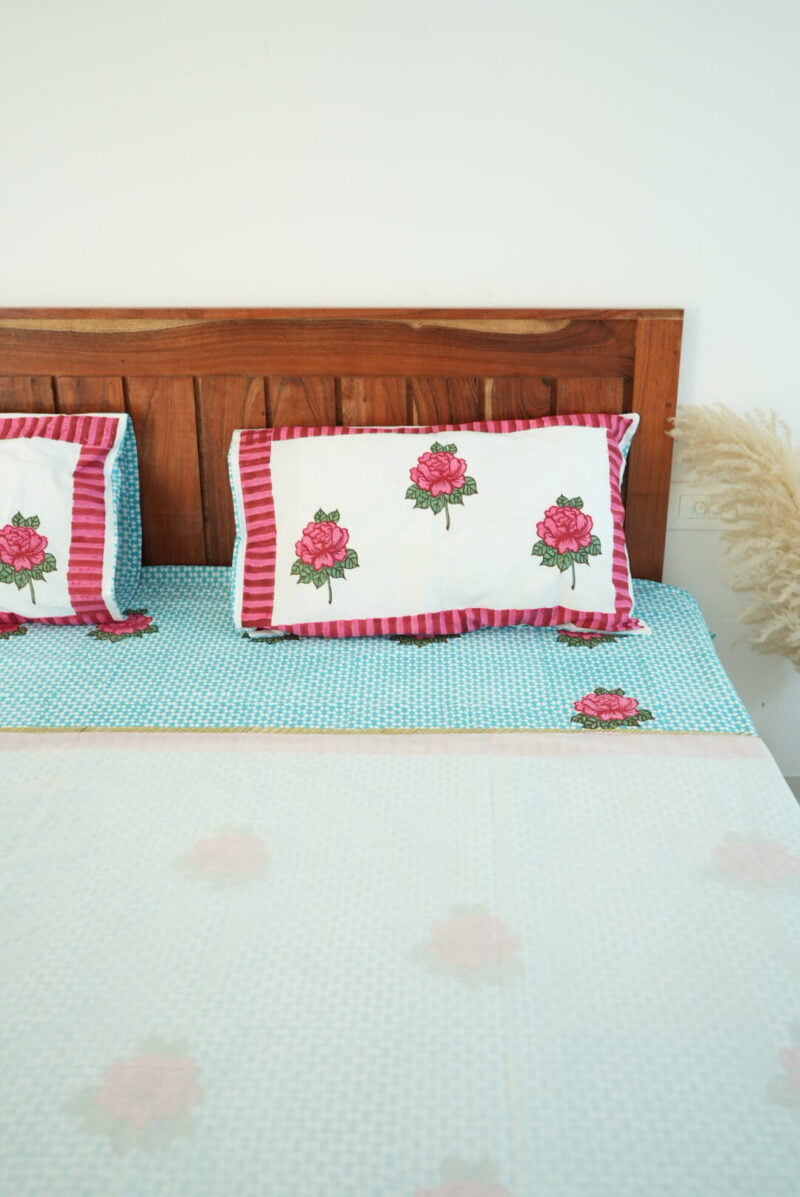 Rose Buta Print Torquoise Dohar - Image 2