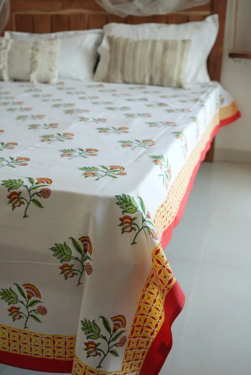 Wildflower Block Print Cotton Bedsheet - Image 3
