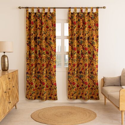 dark yellow velvet curtains
