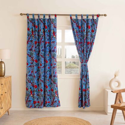tBlue floral print Velvet curtains