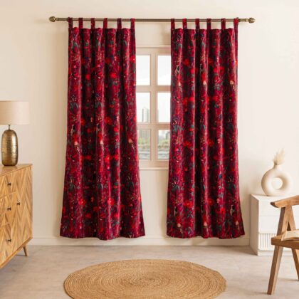 Red Velvet with floral print curtains