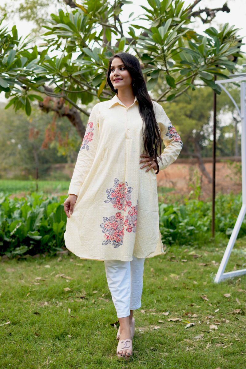 Beautiful Yellow Block Print Cotton Short Dress