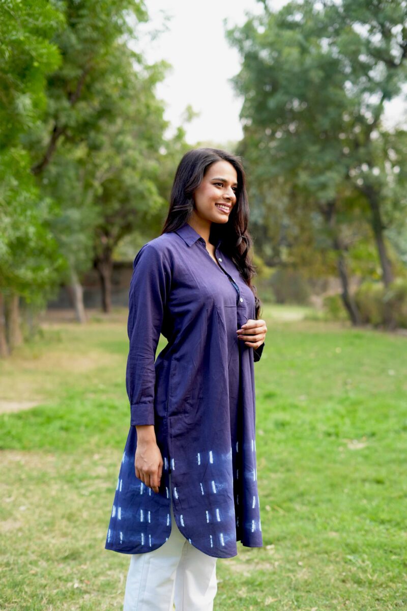 Beautiful Purple Block Print Cotton Short Dress - Image 2