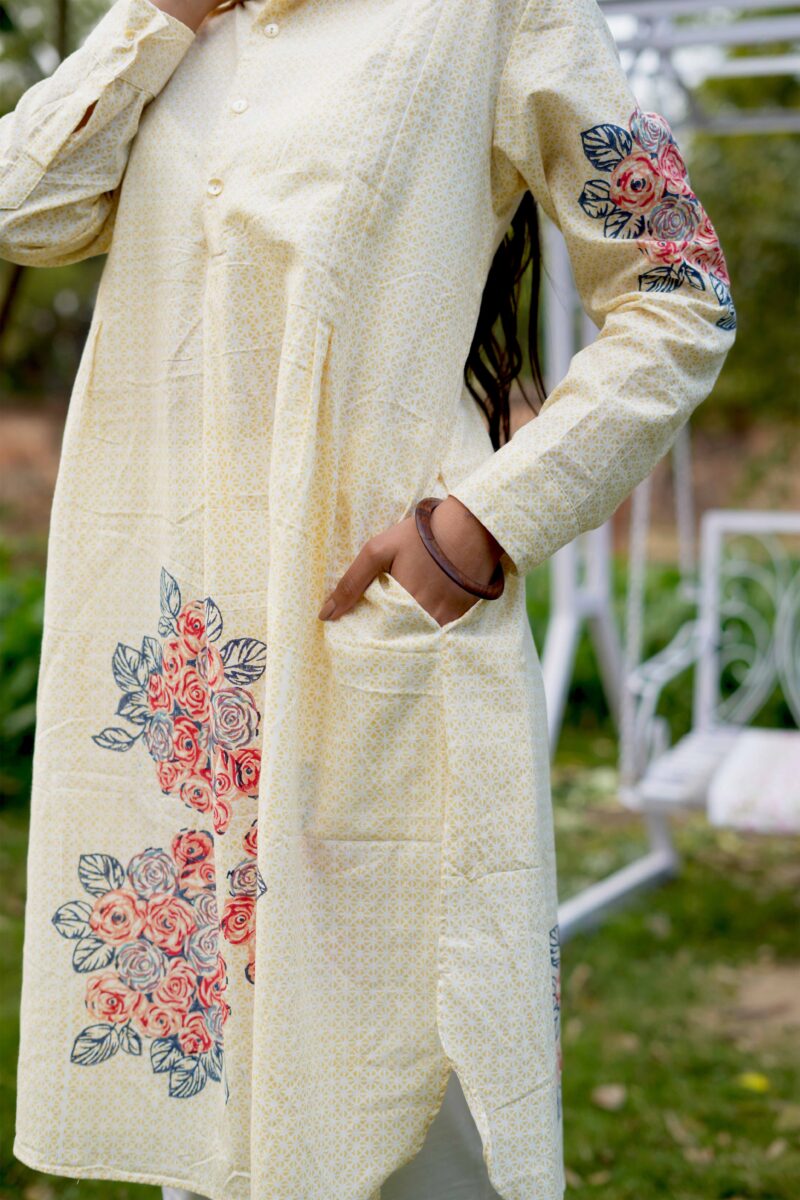 Beautiful Yellow Block Print Cotton Short Dress - Image 6