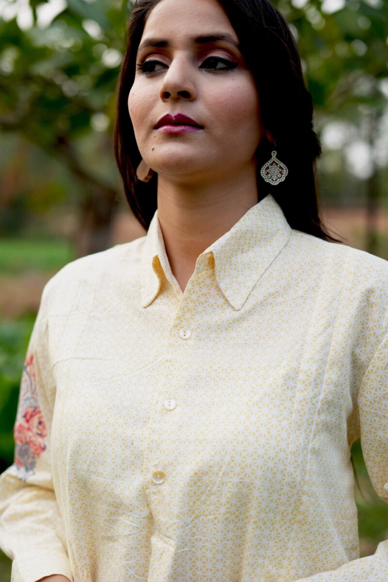 Beautiful Yellow Block Print Cotton Short Dress - Image 5