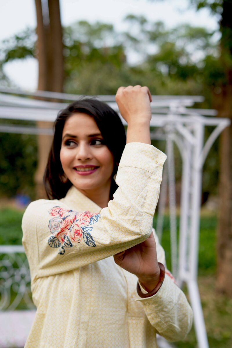 Beautiful Yellow Block Print Cotton Short Dress - Image 4