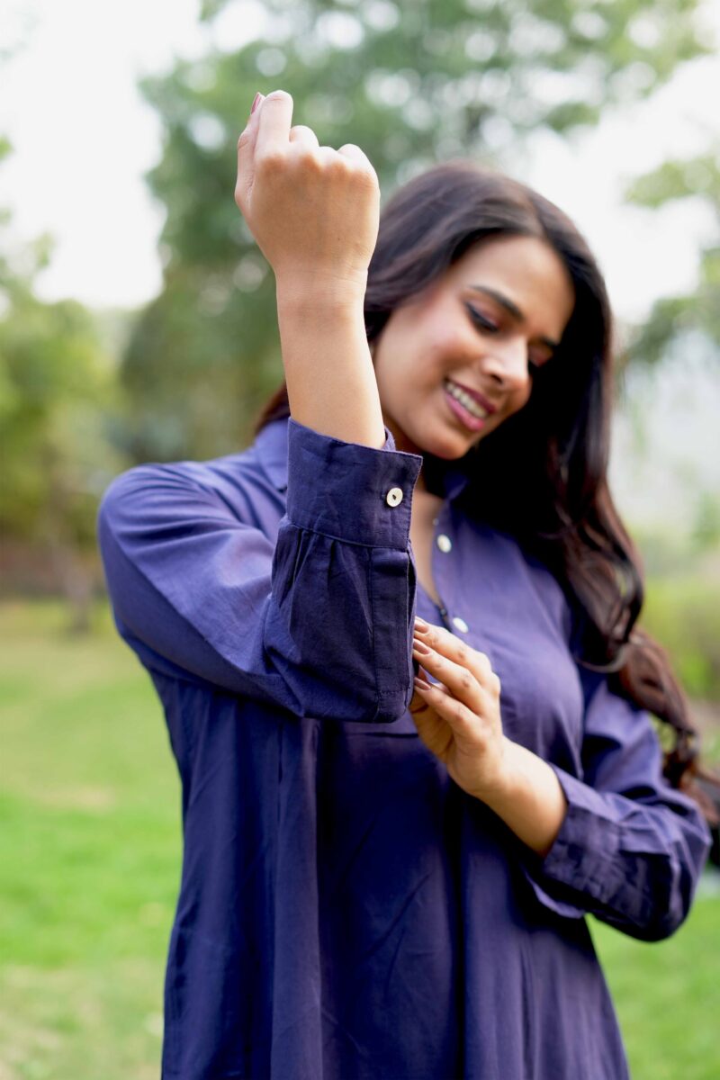 Beautiful Purple Block Print Cotton Short Dress - Image 4
