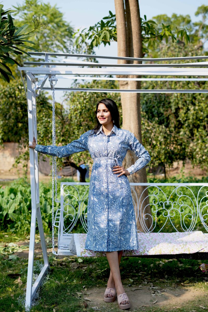 Beautiful Sky Blue Cotton Classic Dress