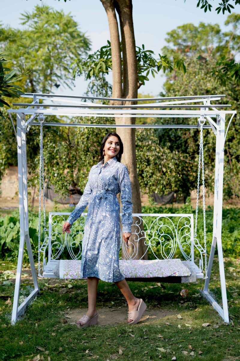 Beautiful Sky Blue Cotton Classic Dress - Image 2