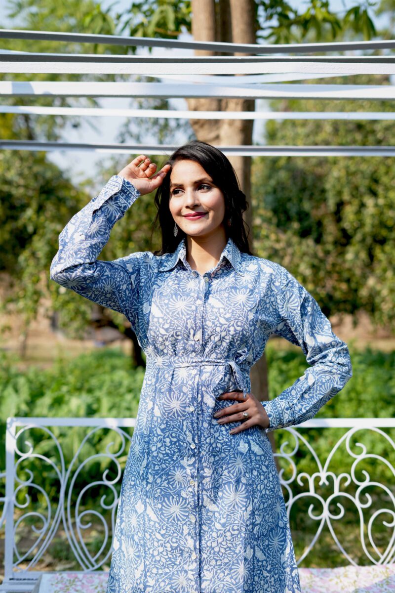 Beautiful Sky Blue Cotton Classic Dress - Image 7