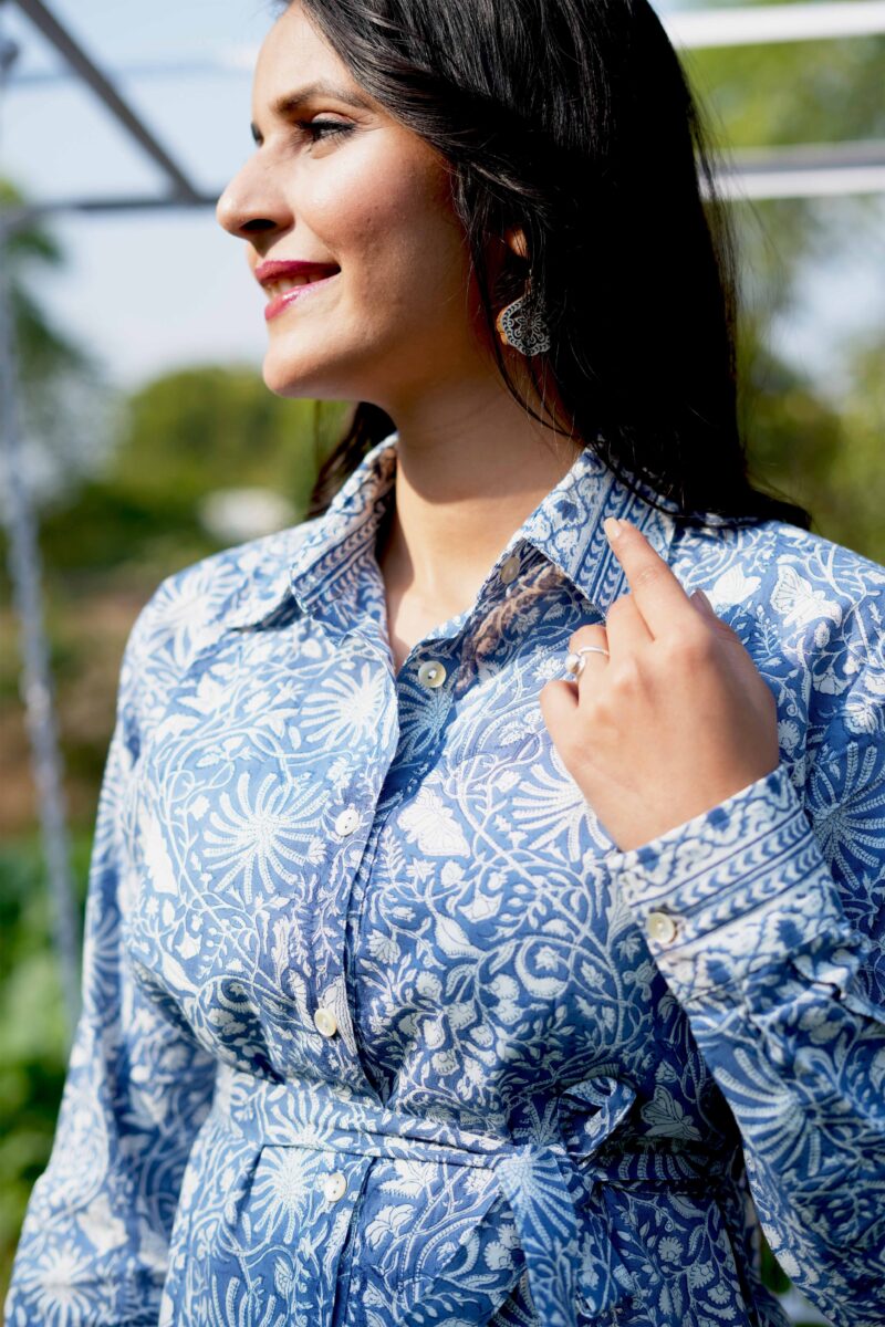 Beautiful Sky Blue Cotton Classic Dress - Image 6