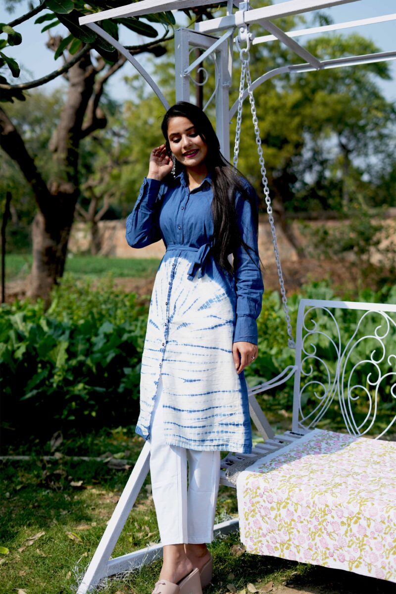 Beautiful Blue And White Cotton Classic Dress