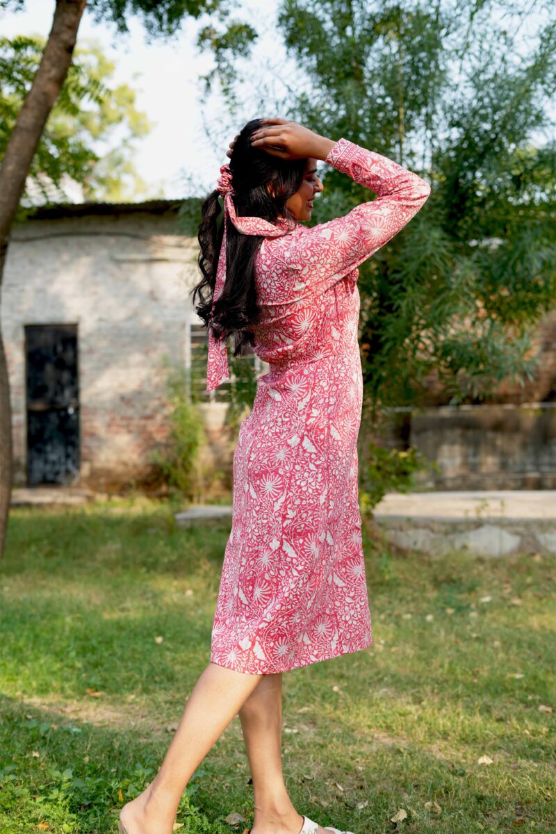 Beautiful Pink Cotton Classic Dress - Image 6