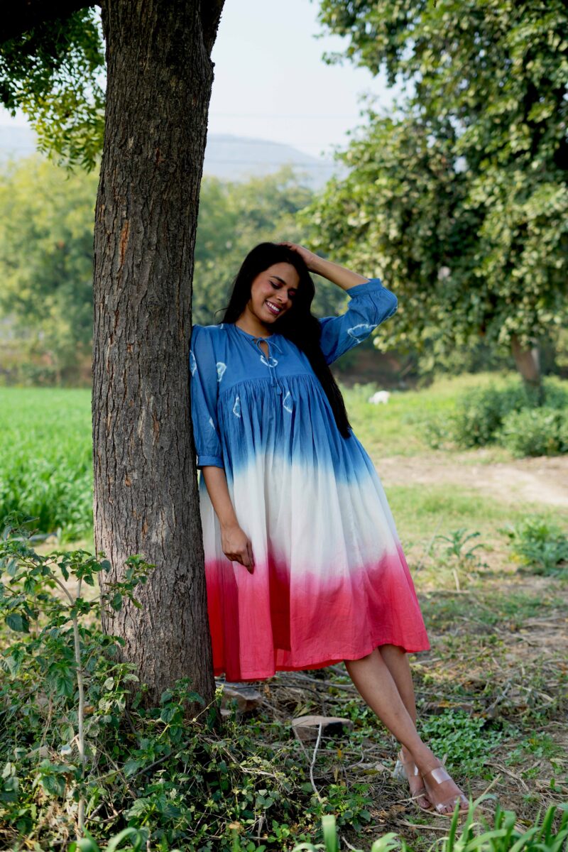 Beautiful Three Color Mul Cotton Tie Dye Dress - Image 5