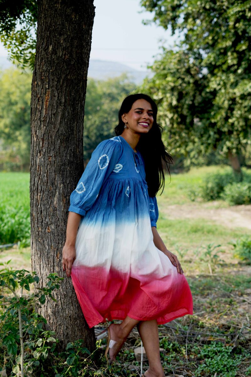 Beautiful Three Color Mul Cotton Tie Dye Dress