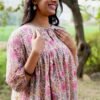 Vibrant Pink Flower Print Mul Cotton Long Dress-3 – Effortless Everyday Wear - Image 4