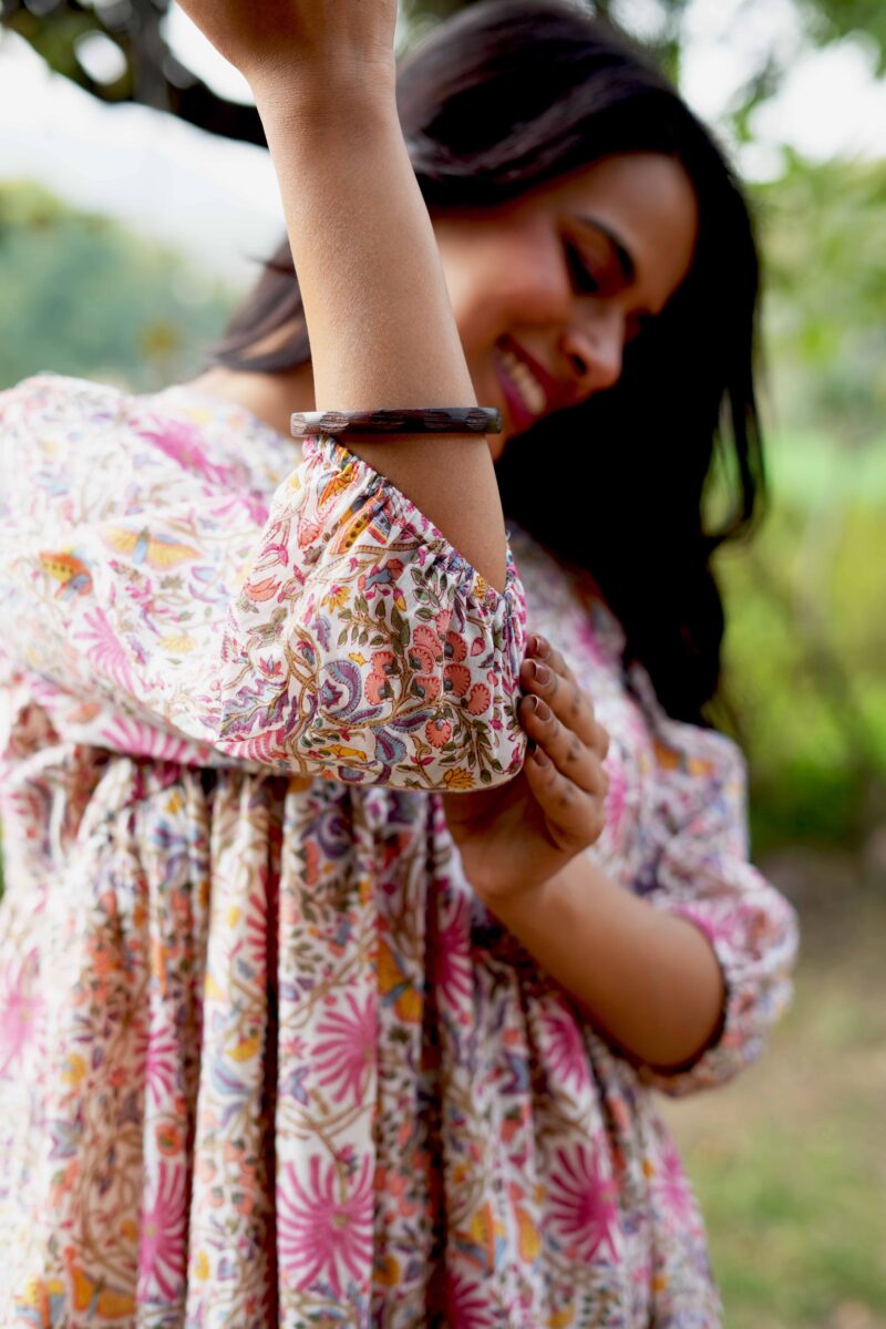 Beautiful Flower Print  Pink Mul Cotton Dress - Image 3