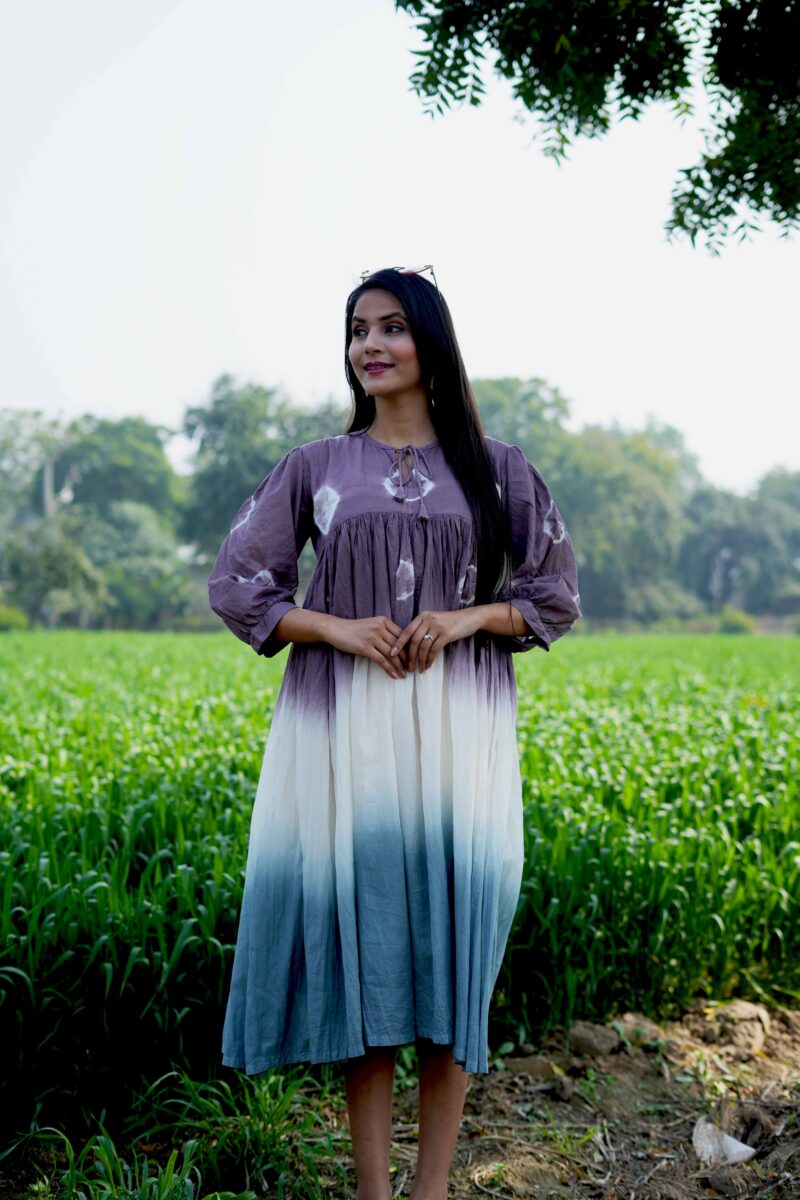 Beautiful Three Color Mul Cotton Tie Dye Dress