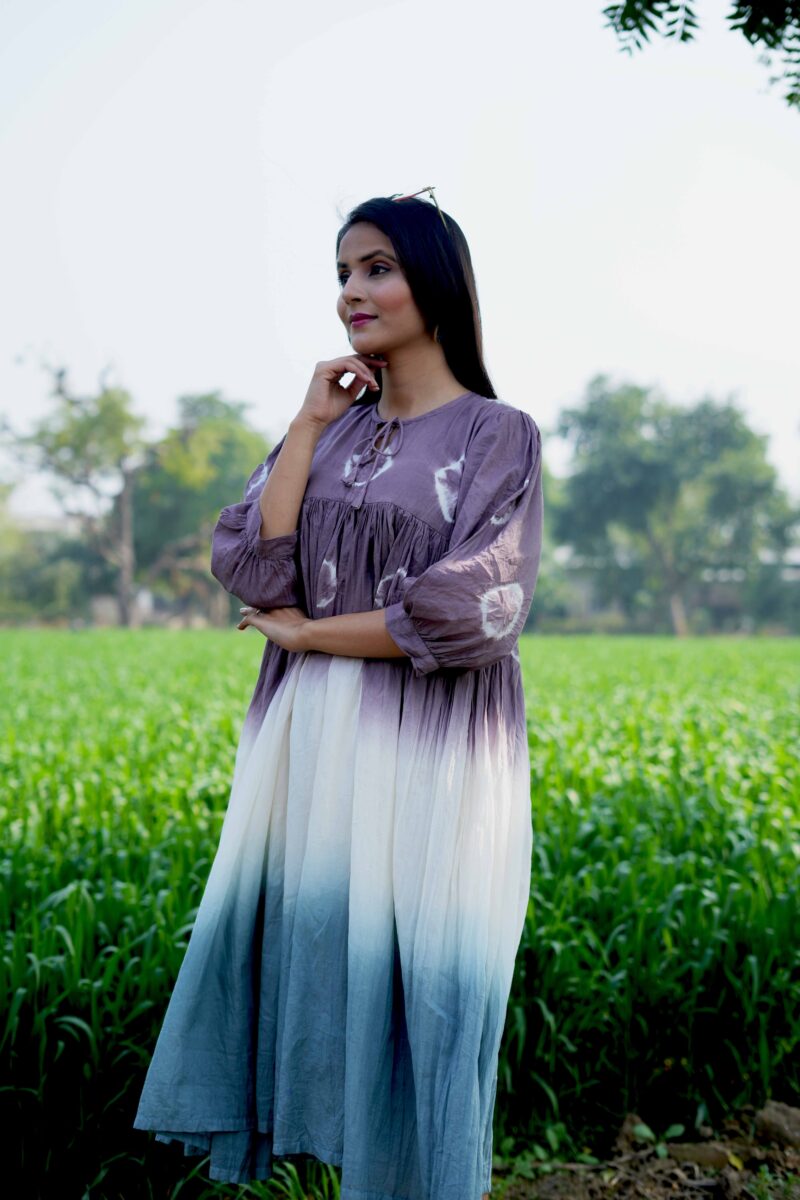 Beautiful Three Color Mul Cotton Tie Dye Dress - Image 5