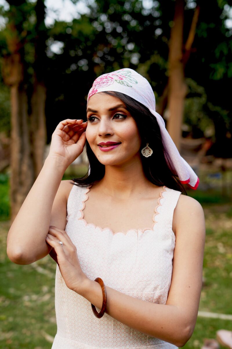 Beautiful White Flower Print Cotton Printed Sleeveless Dress - Image 6