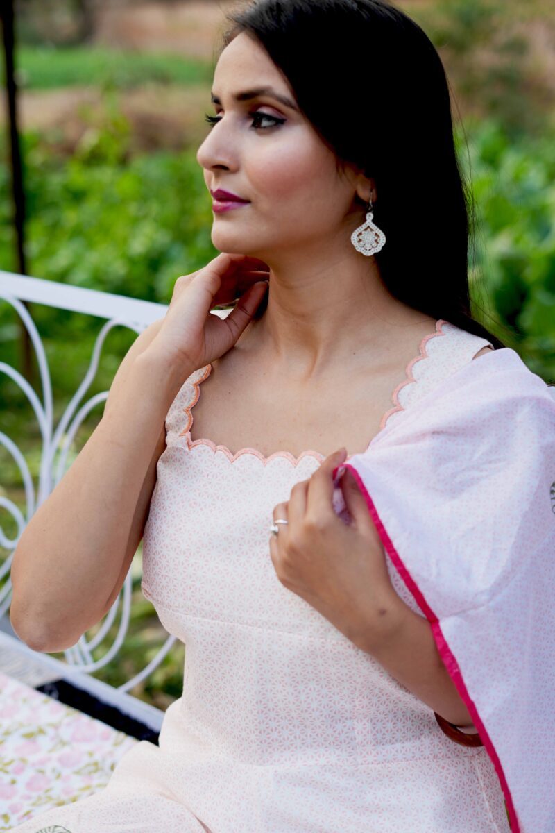 Beautiful White Flower Print Cotton Printed Sleeveless Dress - Image 5