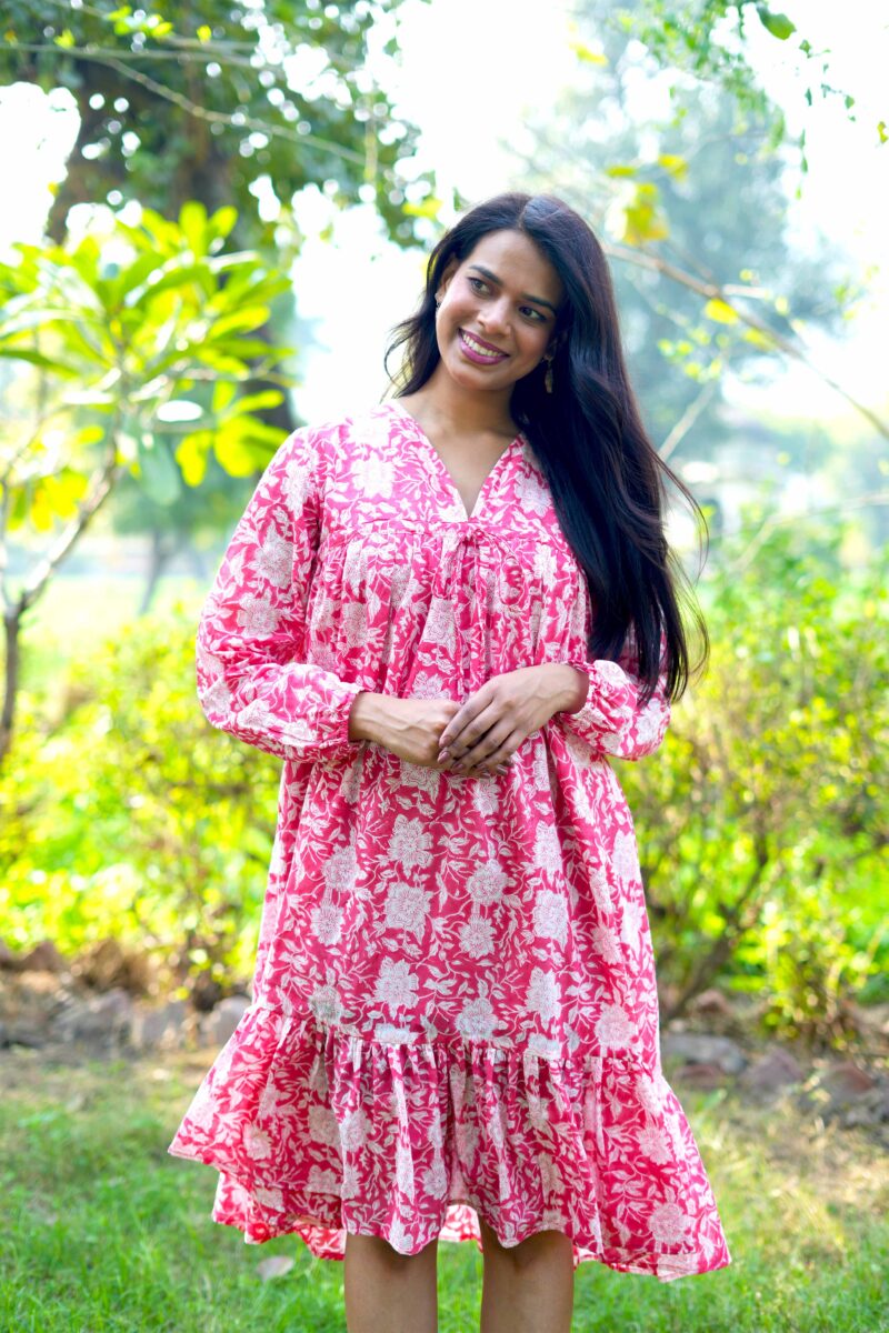 Beautiful Pink Mul Cotton Short Dress