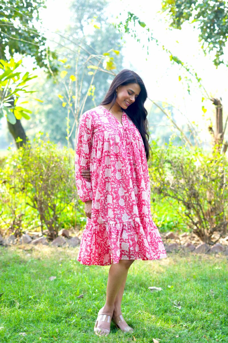 Beautiful Pink Mul Cotton Short Dress - Image 3