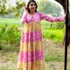Stunning & Vibrant Pink & Yellow Block Printed Cotton Long Dress – Only ₹3,399 - Image 3