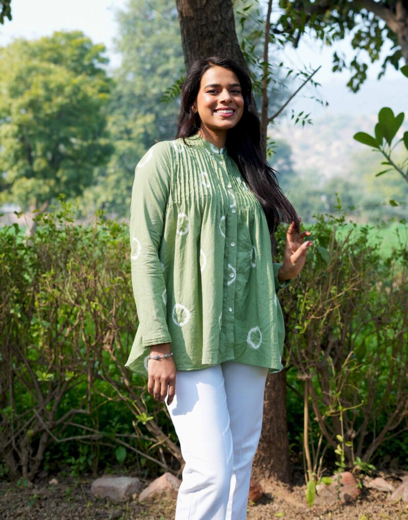 Green Cotton Ladies Tie-Dye Tunic