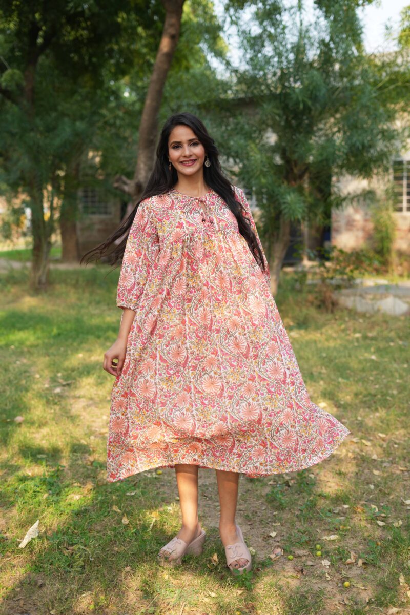 Beautiful Flower Print Mul Cotton Dress