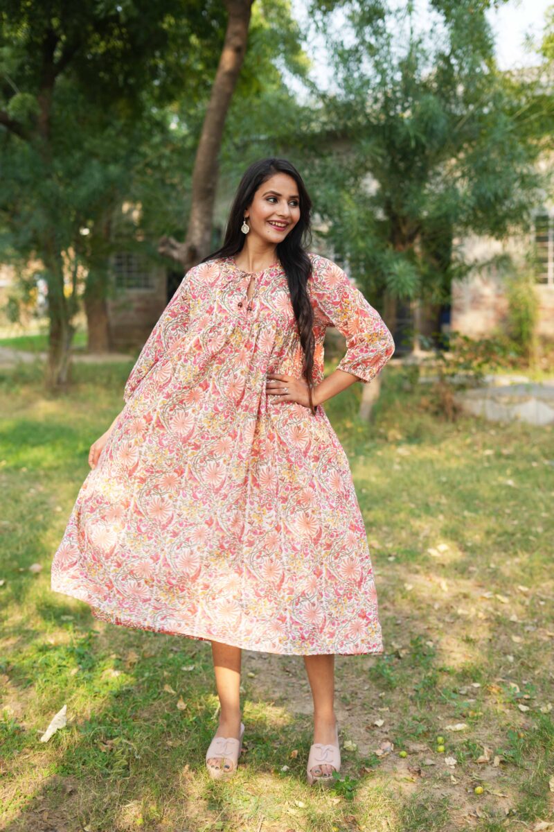 Beautiful Flower Print Mul Cotton Dress - Image 5
