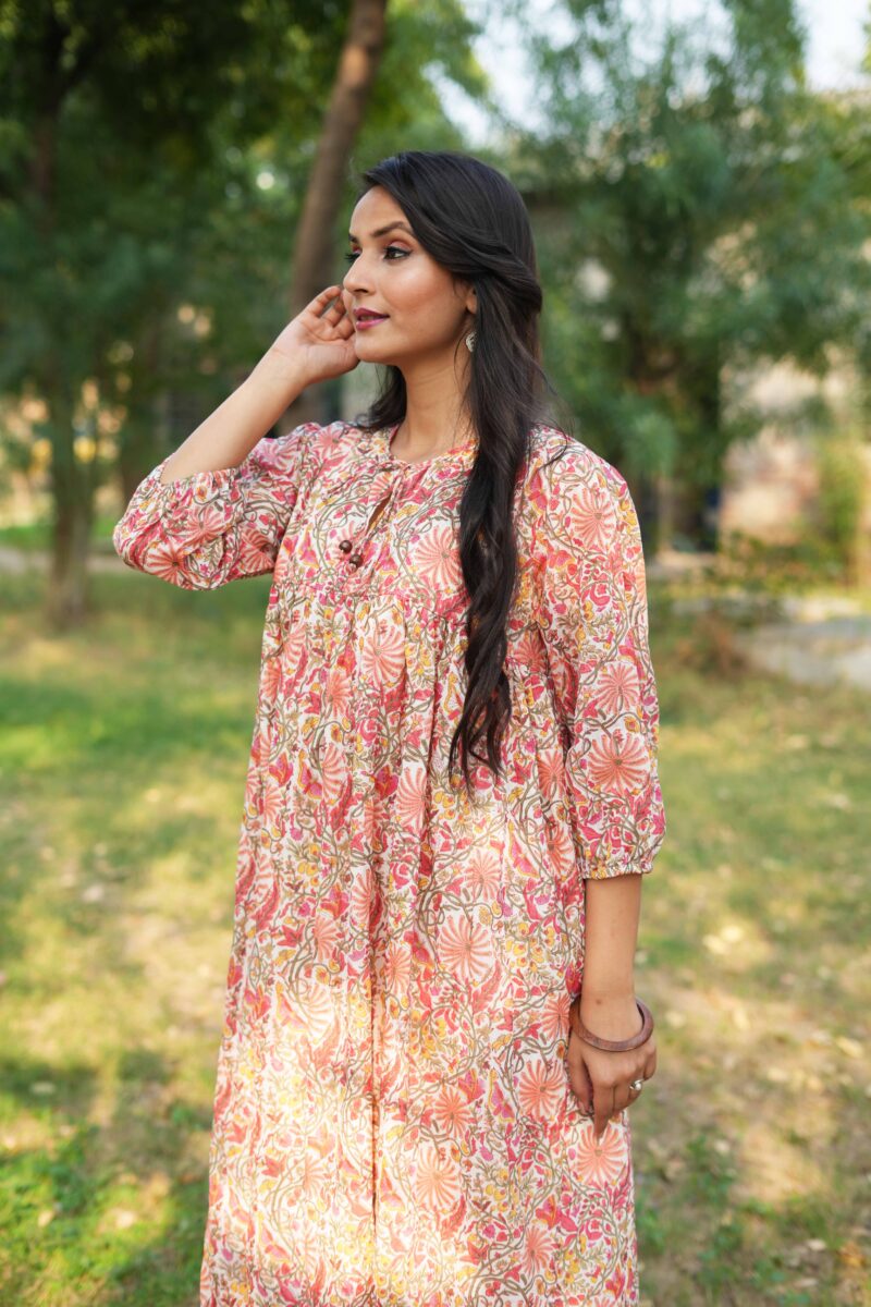 Beautiful Flower Print Mul Cotton Dress - Image 4