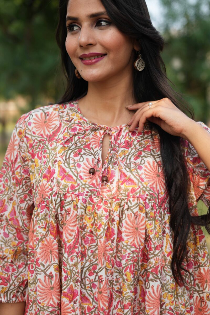 Beautiful Flower Print Mul Cotton Dress - Image 3