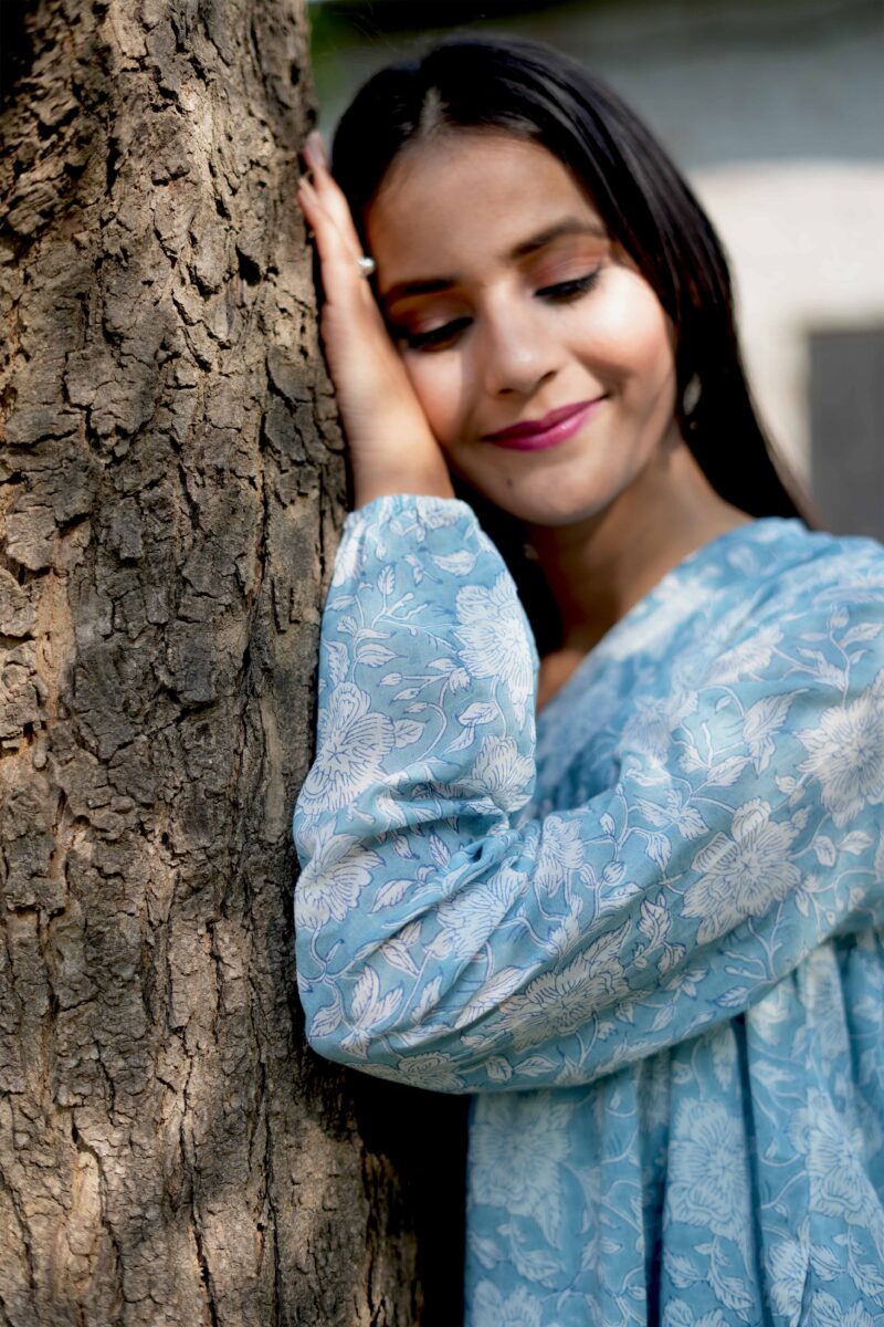 Beautiful Sky Blue Mul Cotton Short Dress - Image 5