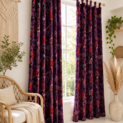 Purple floral printed curtains